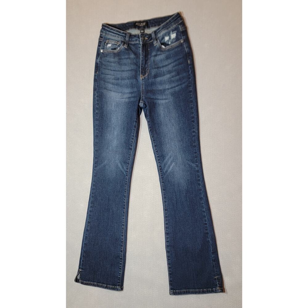 Judy Blue High Waist Slit Hem Bootcut Jeans Distressed Dark Wash Size 7/28
